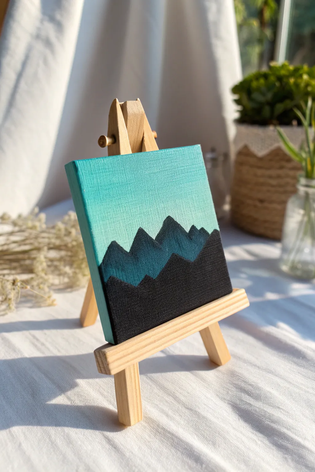 Create a serene twilight scene with this simple yet stunning mountain ridge silhouette painting idea.