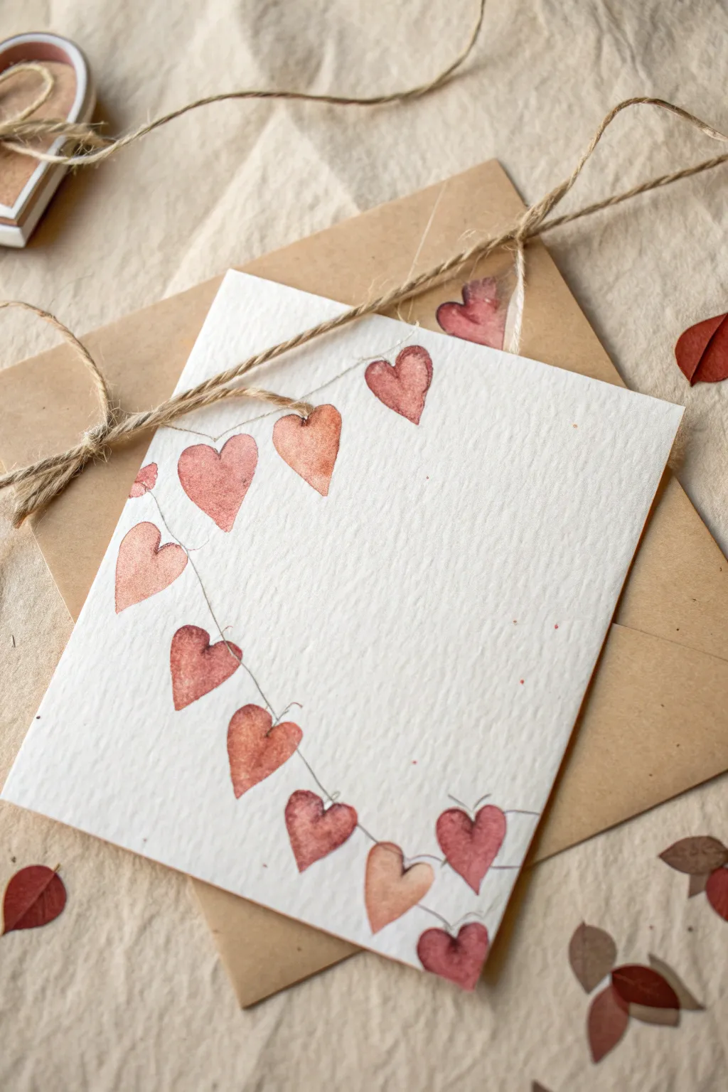 Paint a sweet heart garland card in warm pinks and reds, perfect for Moms birthday.
