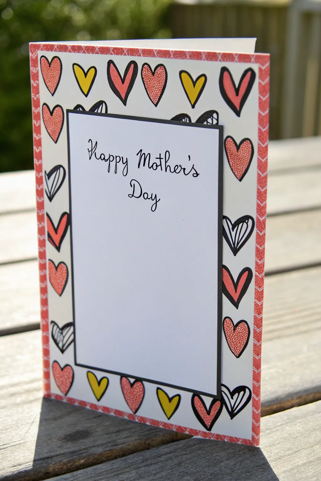 Sweet heart border card frame idea for Mothers Day drawings, simple, bright, and kid friendly