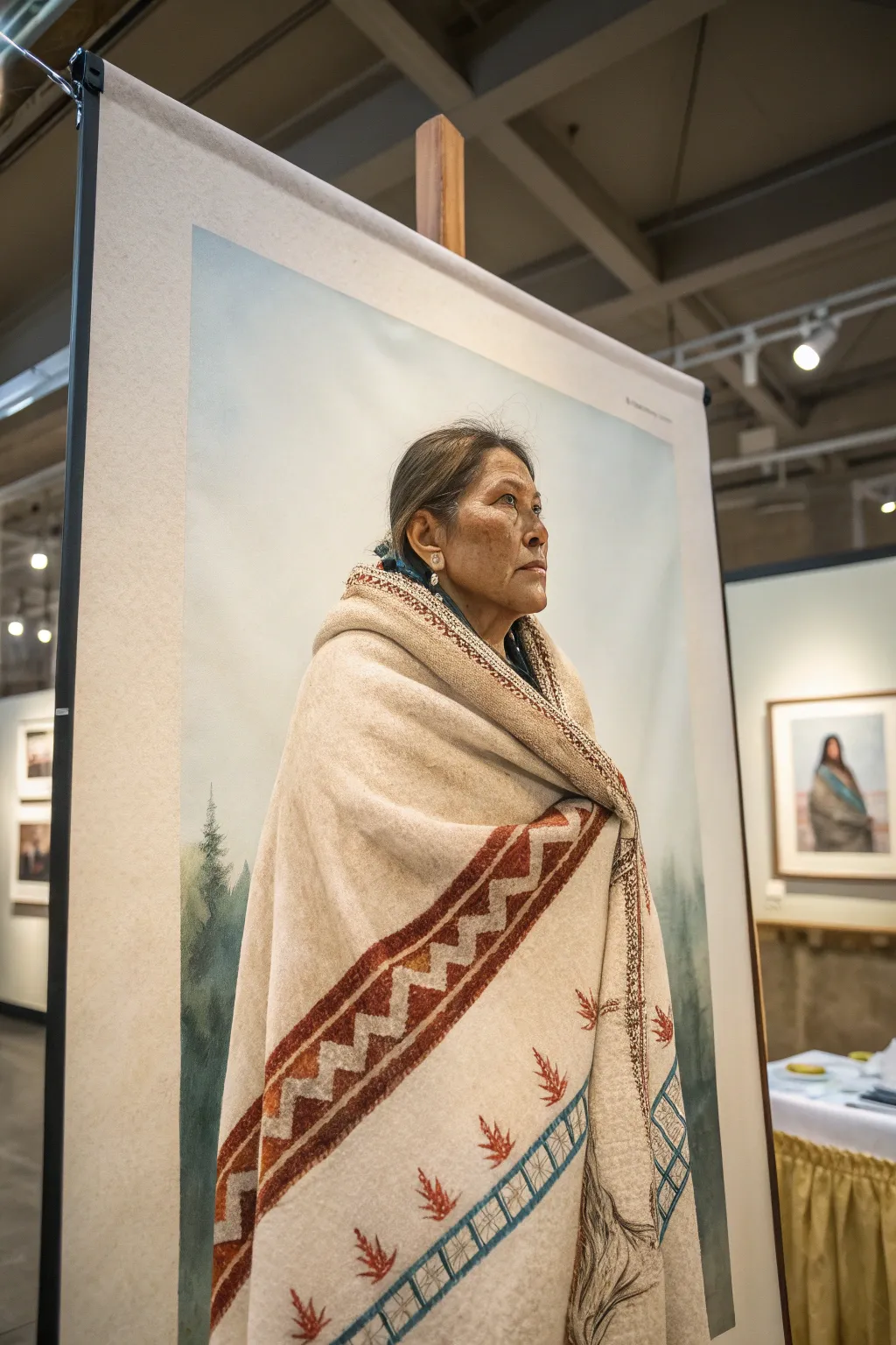 Minimalist blanket-wrap portrait with gentle light and geometric trim, made for mindful practice.