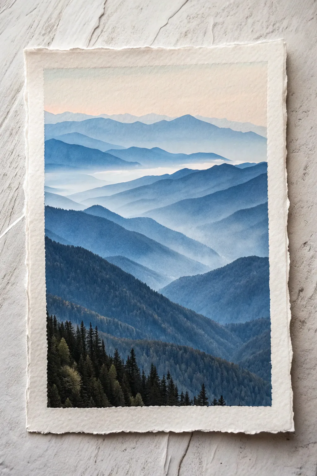 Paint dreamy layered mountains with soft mist and fading tones for instant atmospheric depth.