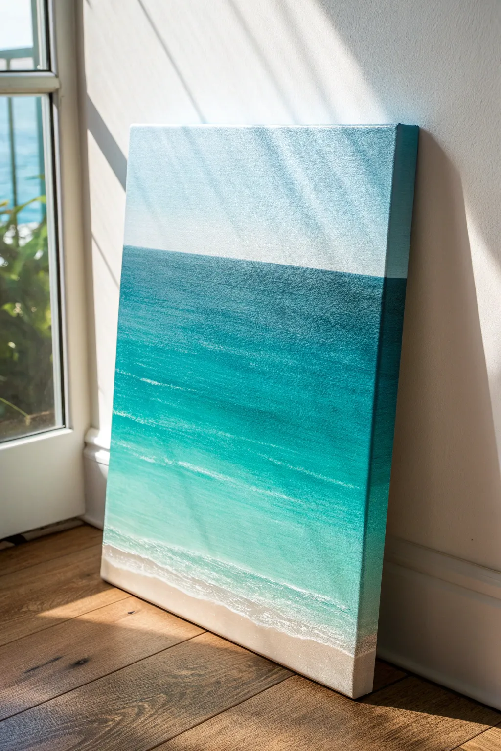 Ocean fade ombre canvas: deep teal to seafoam, soft brush texture and calm minimalist coastal vibes