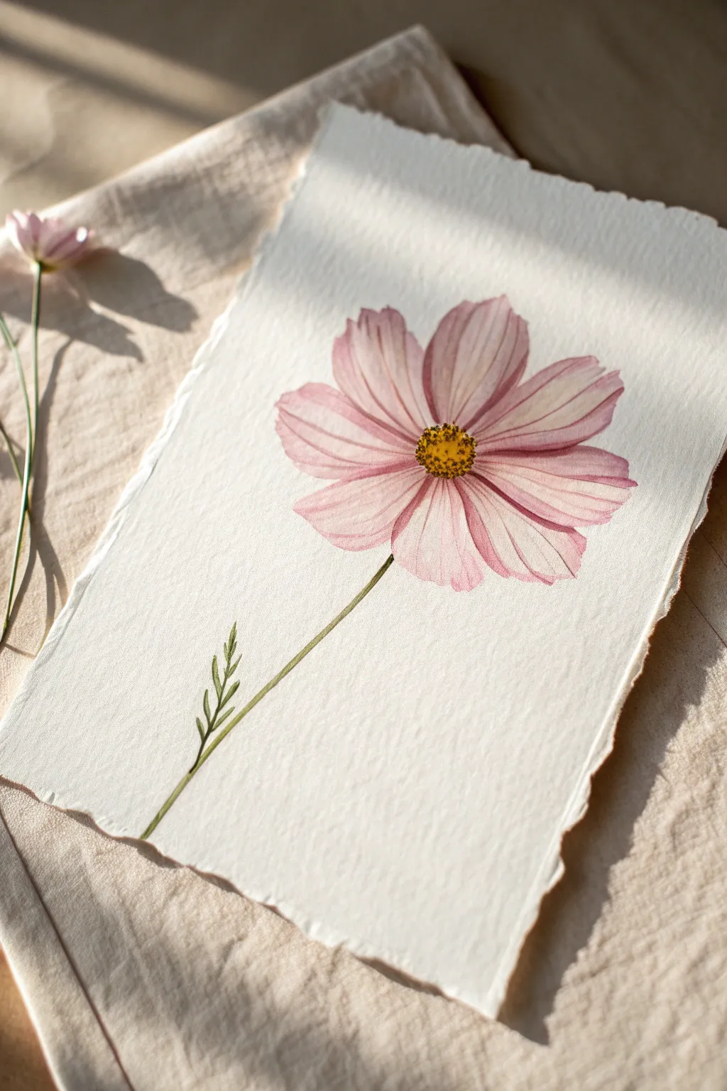 Cosmos fan-stroke one-stroke painting with a close-up double-load brush tip detail