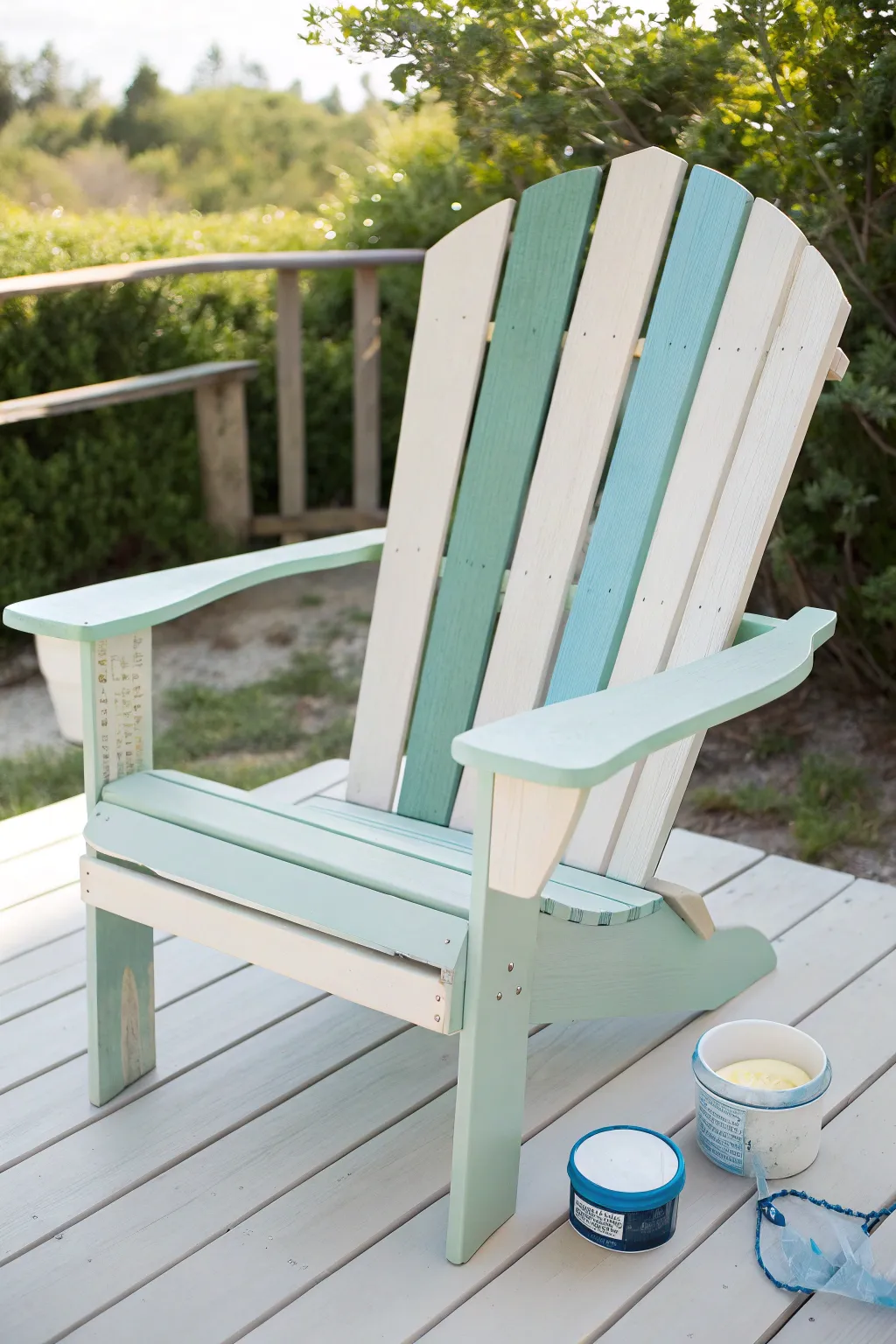Coastal stripes make this painted Adirondack chair feel breezy, fresh, and hand crafted
