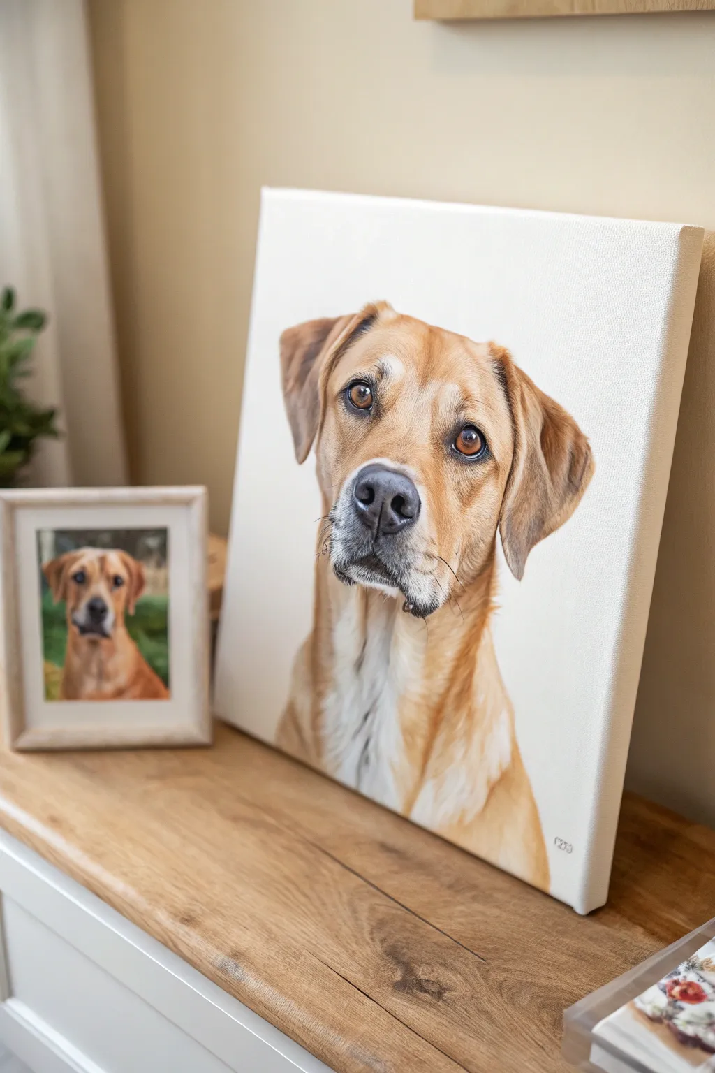 A handcrafted pet portrait on canvas panel, a charming personalized painting gift idea.