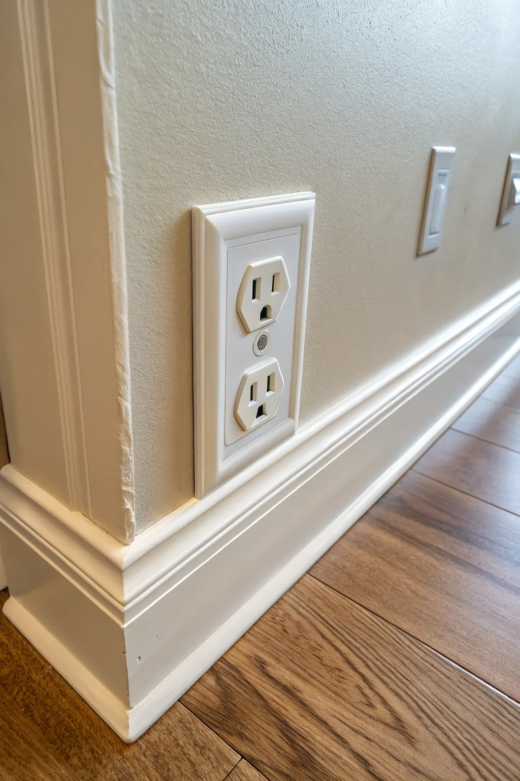 Trim-matching outlet cover that blends in beautifully for a calm, cohesive minimalist finish