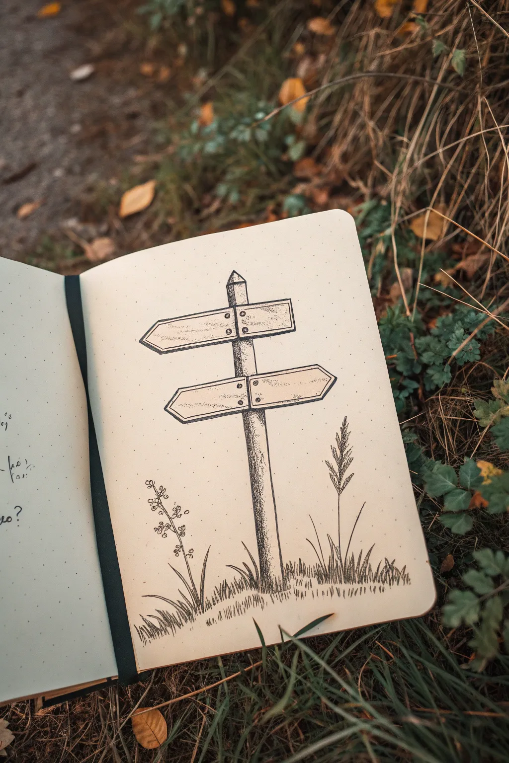 Past, present, future drawing idea: a simple signpost crossroads with three fading paths in watercolor.
