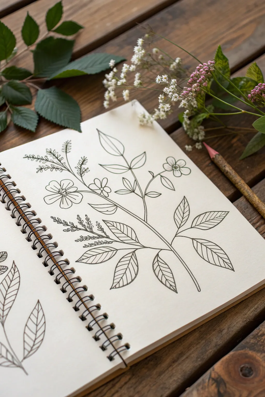 Simple contour botanicals in crisp black ink, minimalist and calming for your next pen sketch