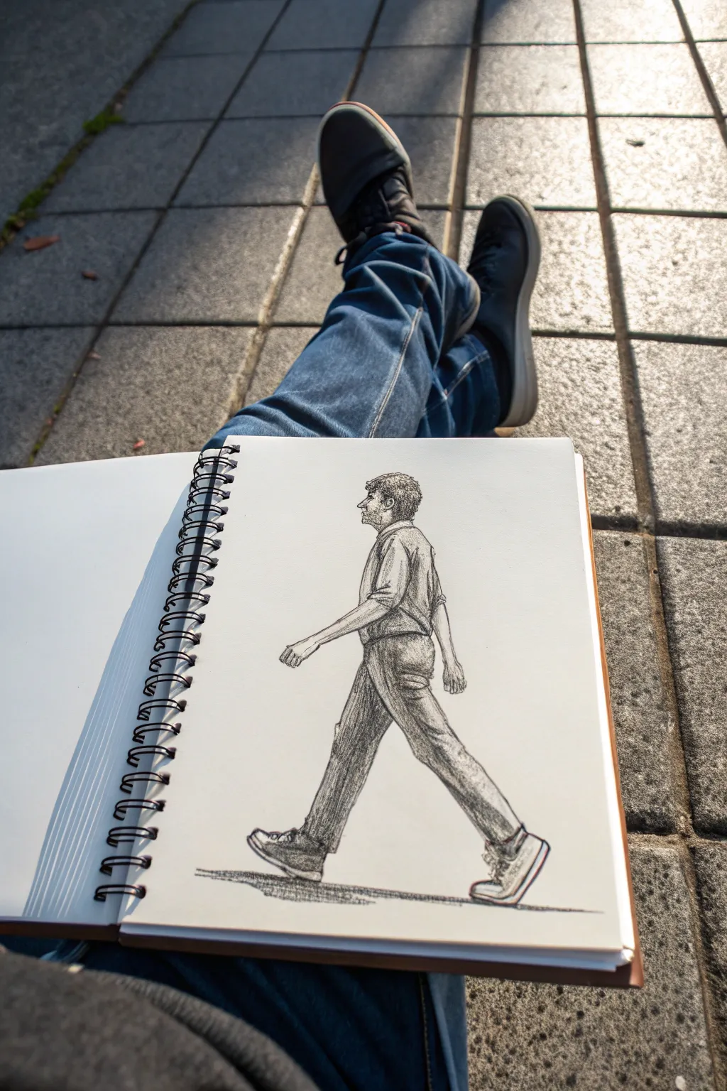 Relaxed walking pose sketch with simple cylinders and pelvis block for easy balance study