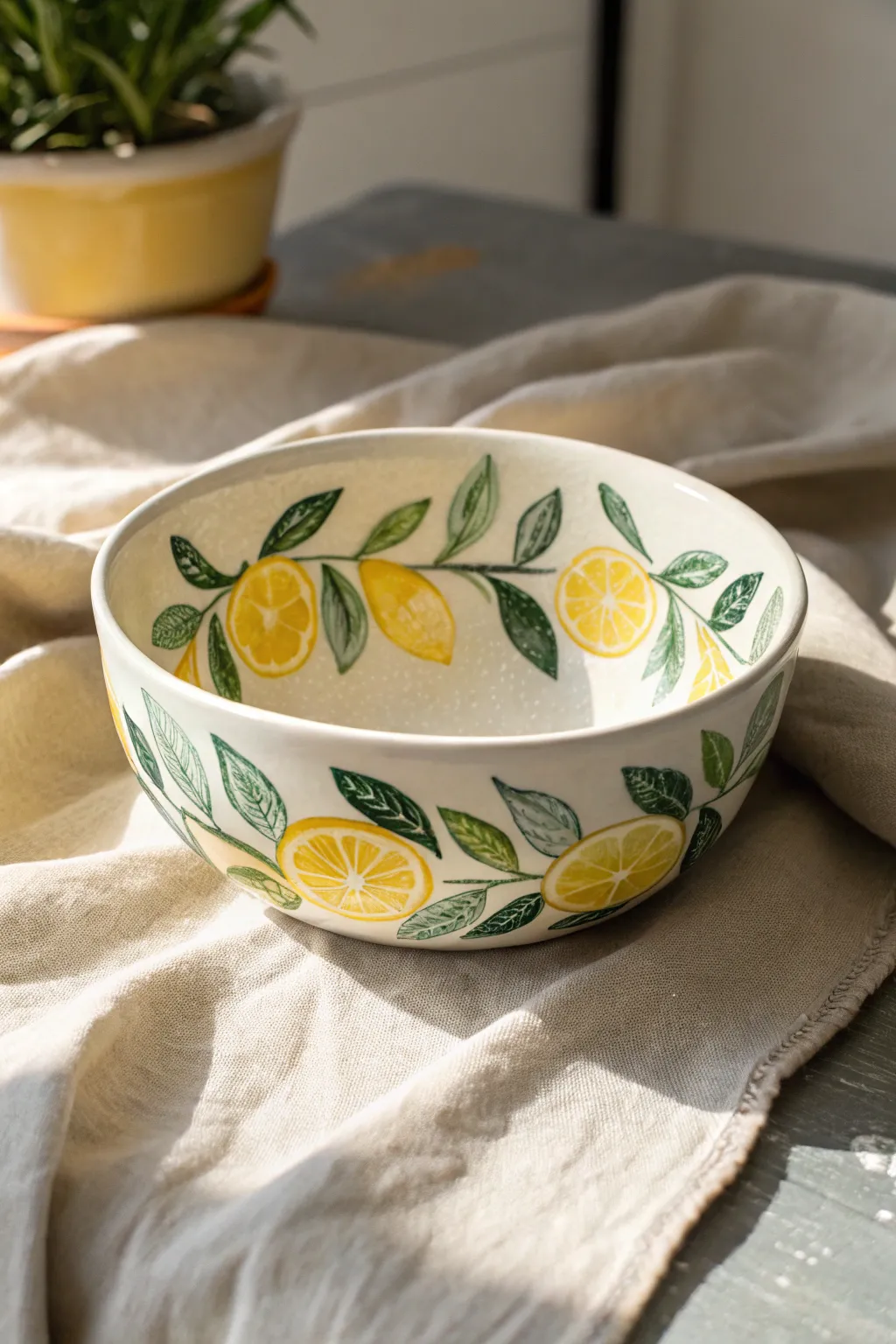 Add a zesty twist to your ceramics with this fresh hand-painted lemon slice design.