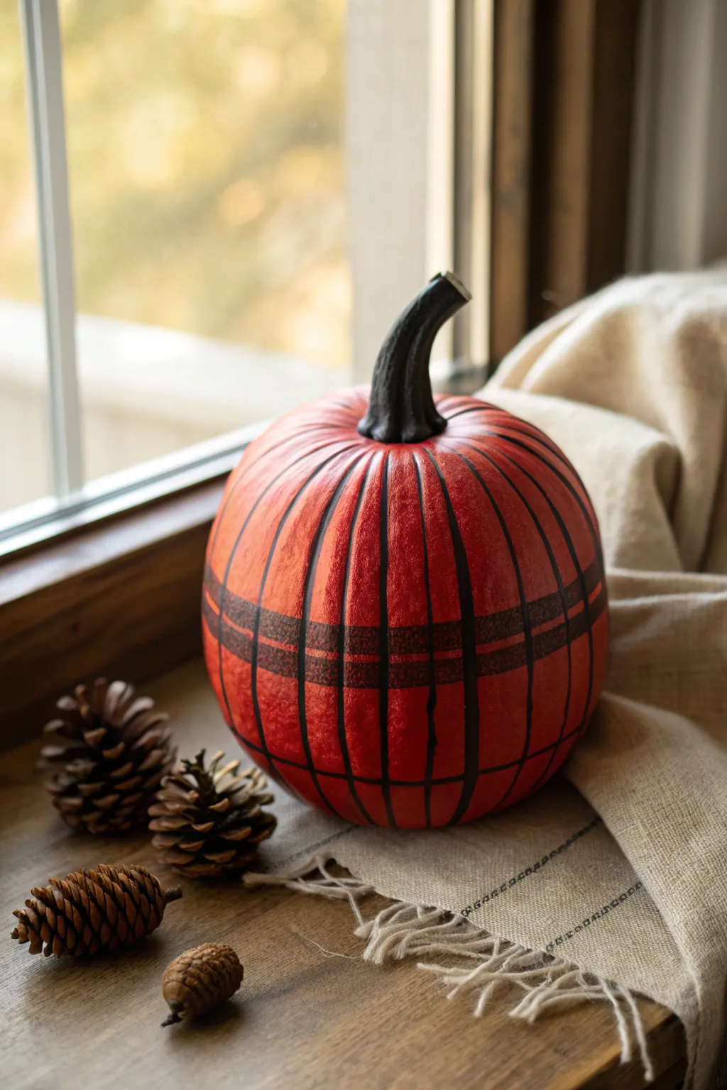 Red buffalo plaid pumpkin inspo with minimalist Scandinavian fall vibes and a cozy boho touch