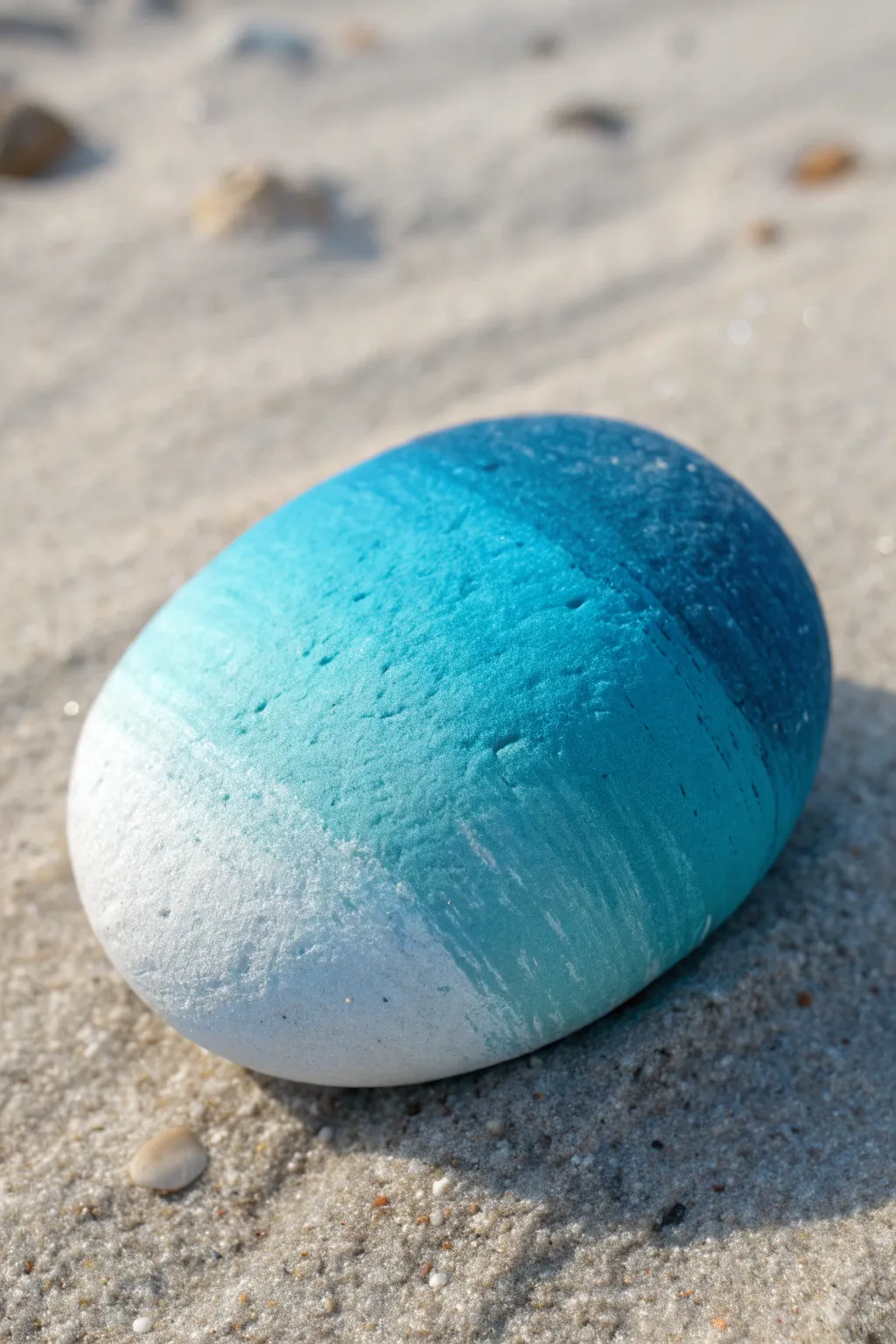 Blue ombré sea gradient rock painting idea in calm coastal tones, minimalist and feminine
