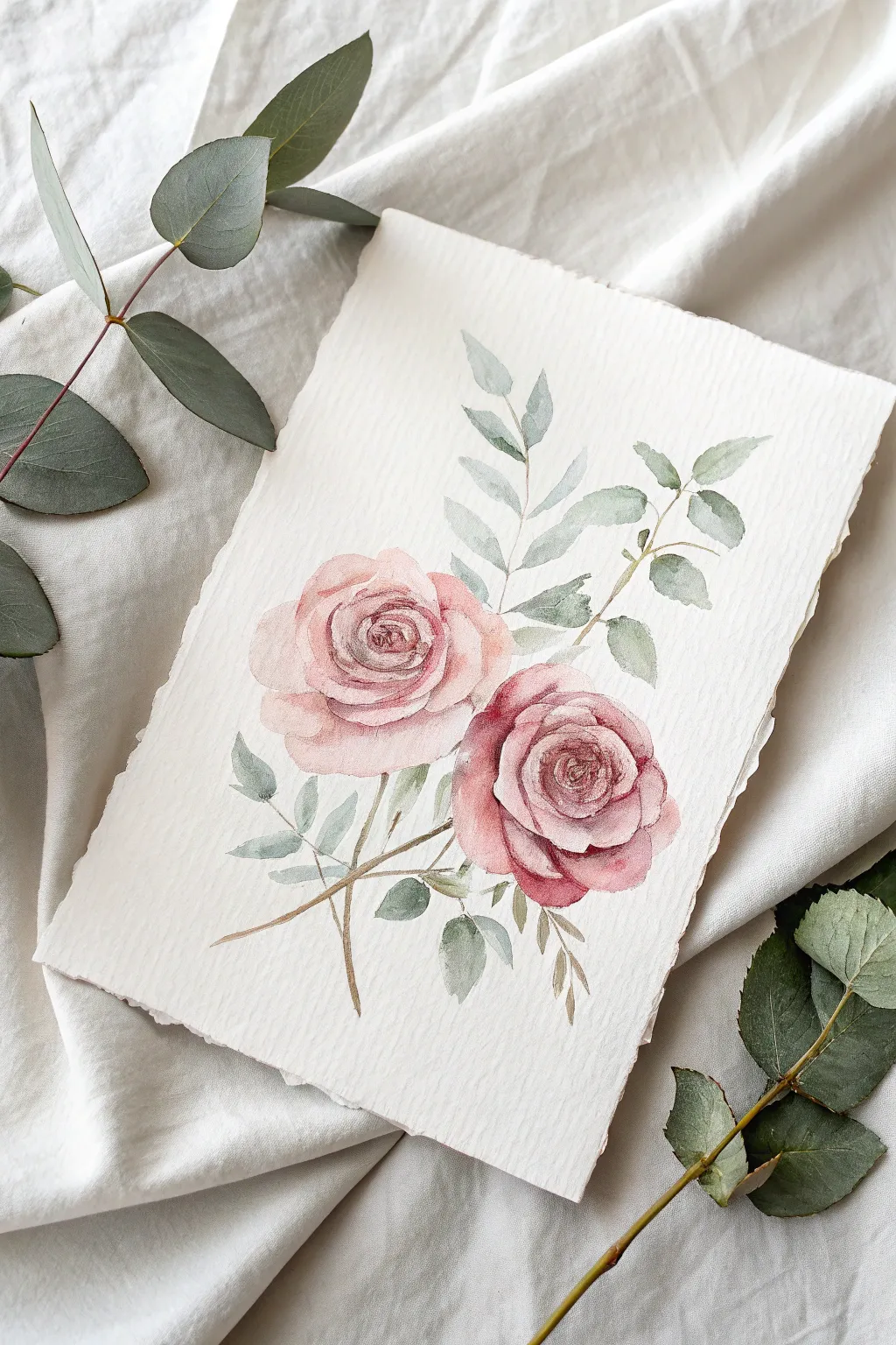 Two easy spiral roses in soft pink tones, simple strokes and quick leaves for beginners