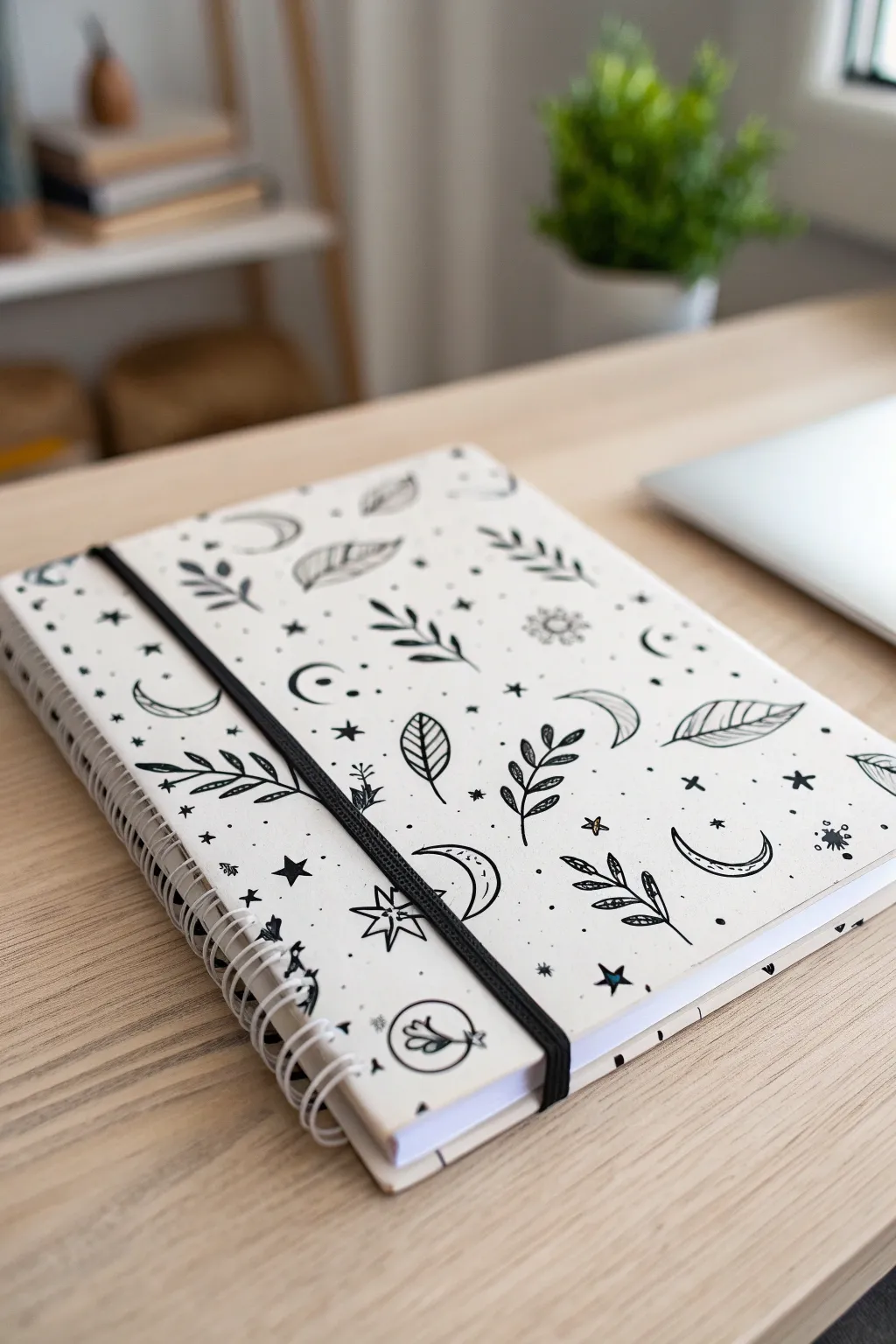 Minimalist black-and-white doodle cover with crisp contrast, perfect sketchbook inspiration.