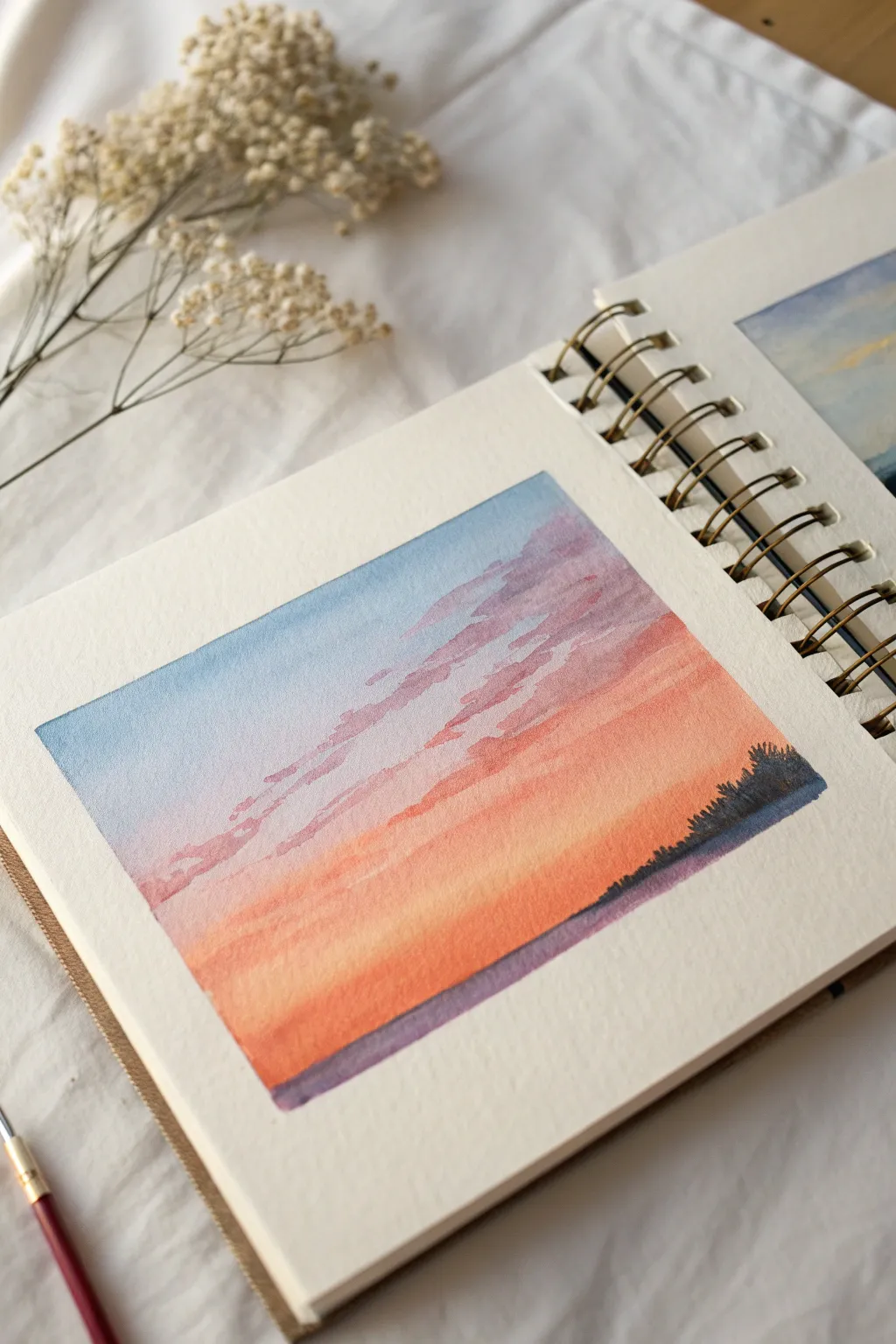 Tiny sunset gradient wash with clean tape border, a calming sketchbook warm-up idea.