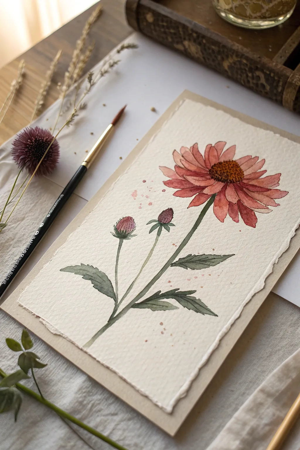 Simple flower head study: one bold bloom in crisp focus with calm, minimal Scandinavian styling