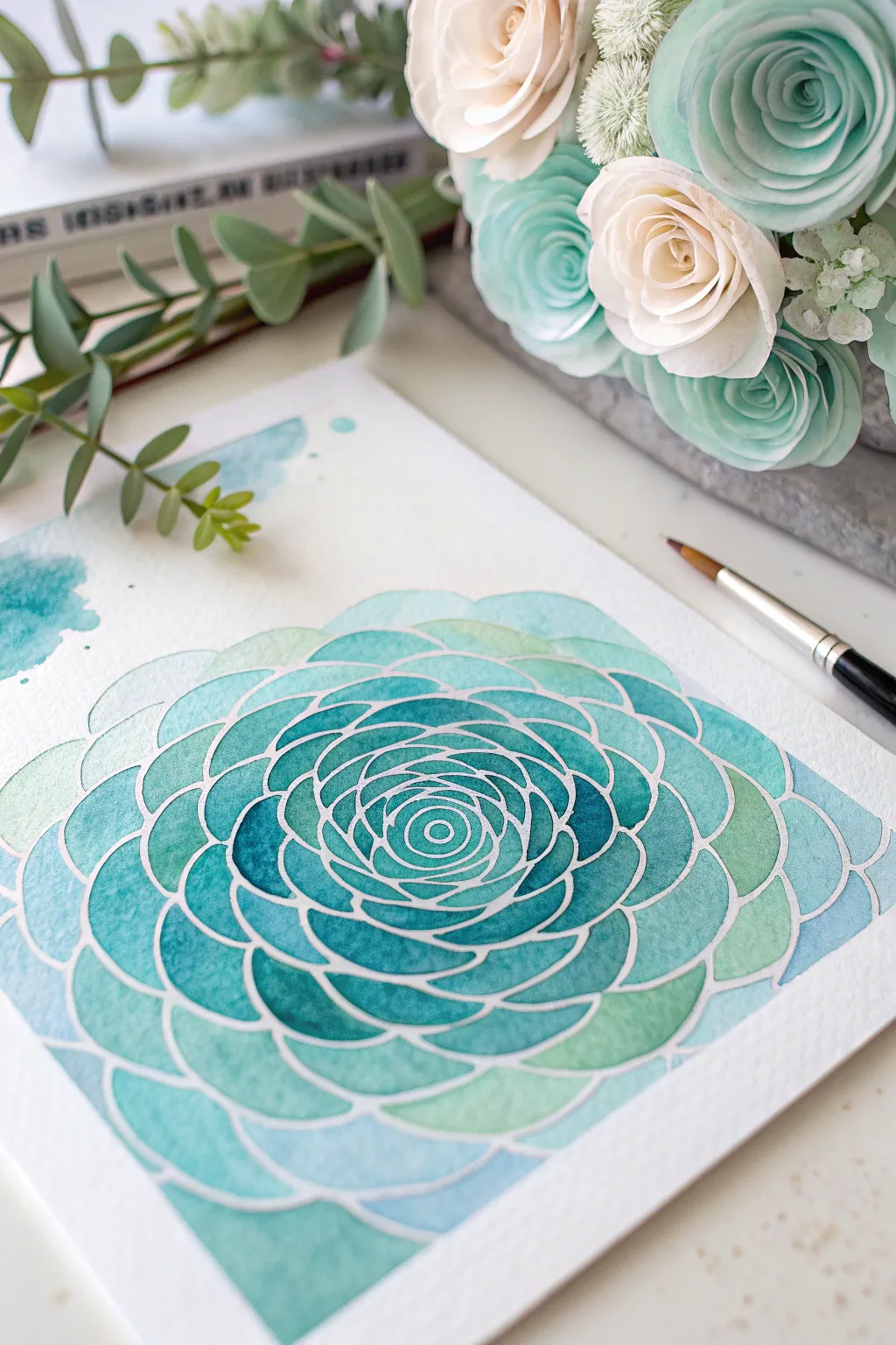 Calm abstract water ripples in soft blues and sea-glass greens for spa-inspired painting.