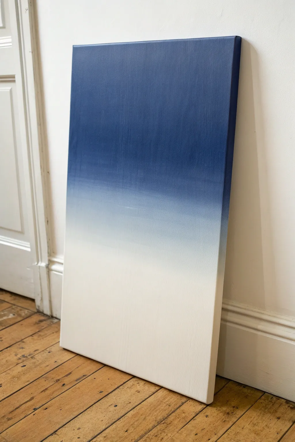 Ombre squeegee fade from deep navy to misty blush, minimalist texture for modern boho walls.