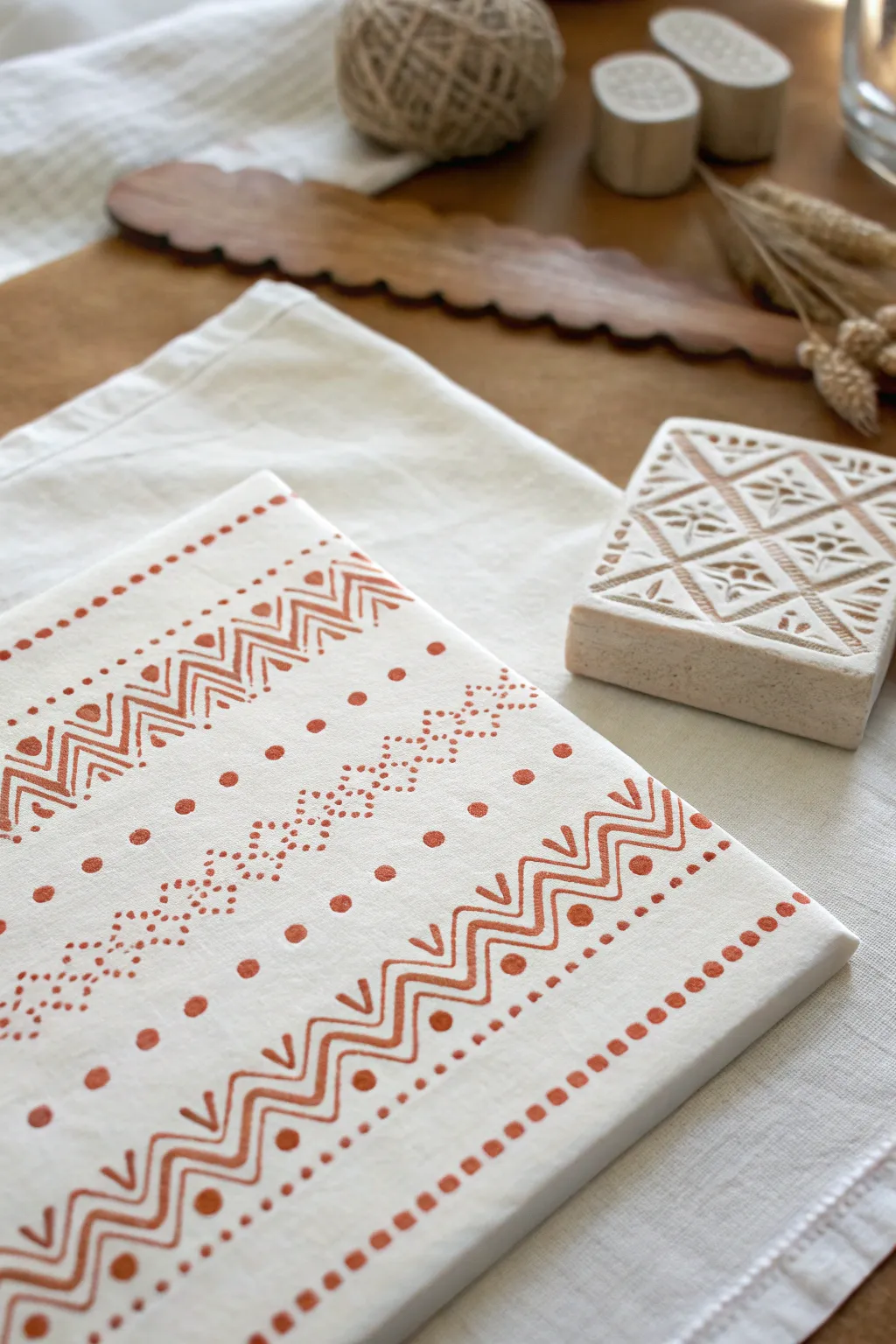 Stamp a simple foam plate tile to build chic allover patterns in neat, repeatable grids.