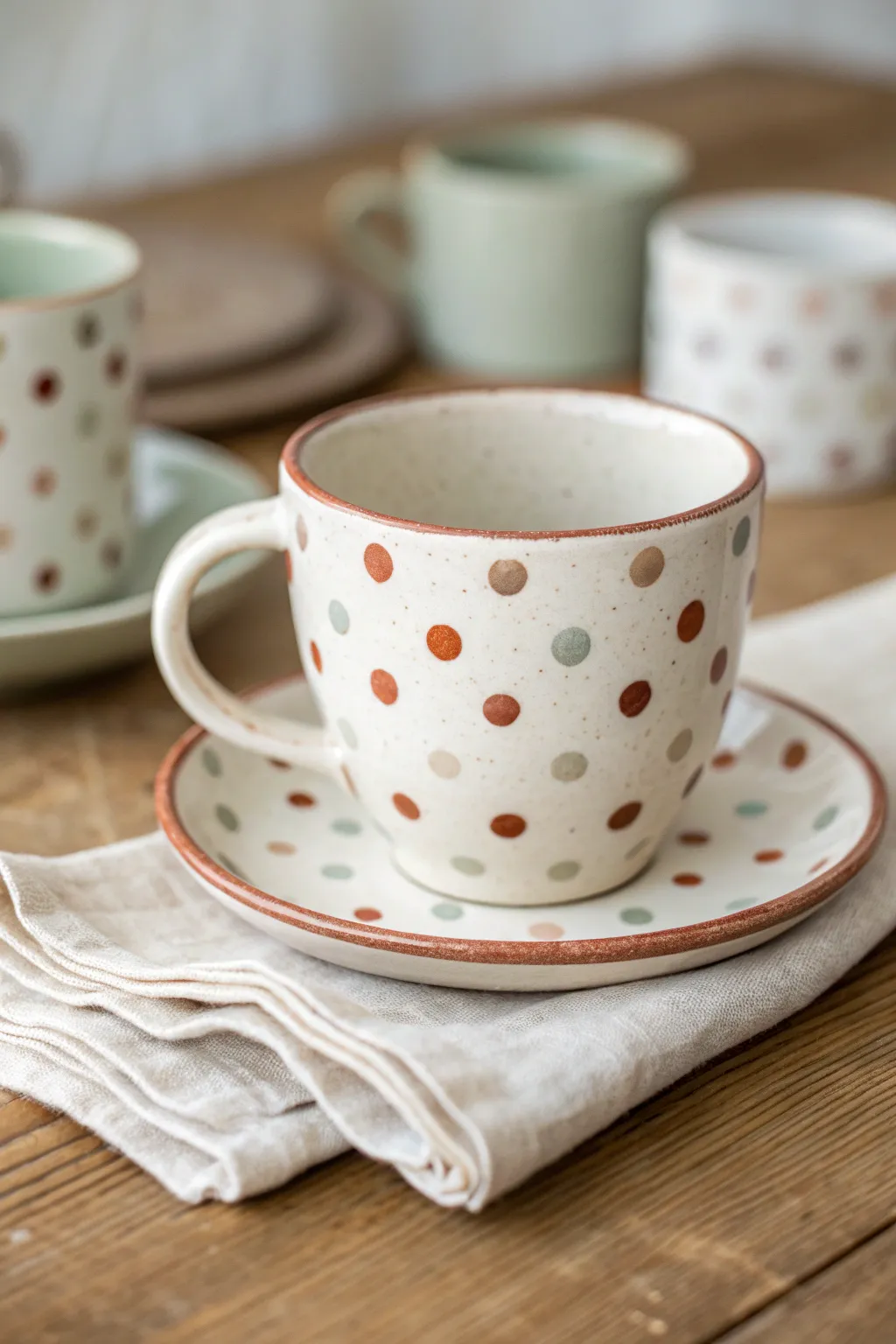 Minimalist polka dot tea cup in a clean palette, perfect for simple painting inspiration