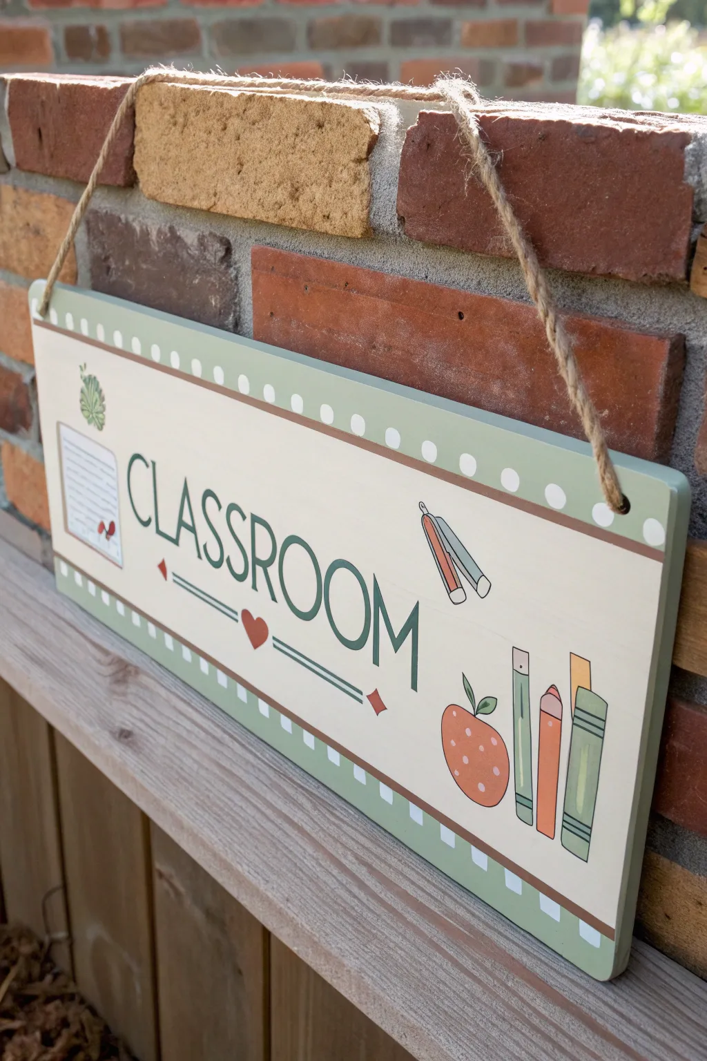 Minimalist canvas classroom sign with hand-painted school icons, ready for a teacher name