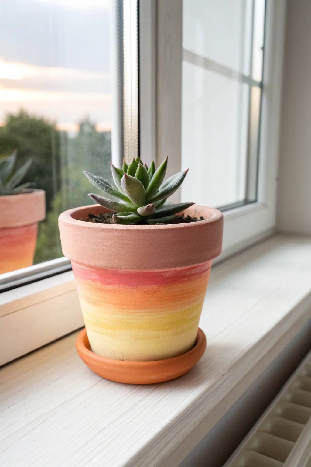 Capture the morning glow with this dreamy sunrise ombre pot painting technique.