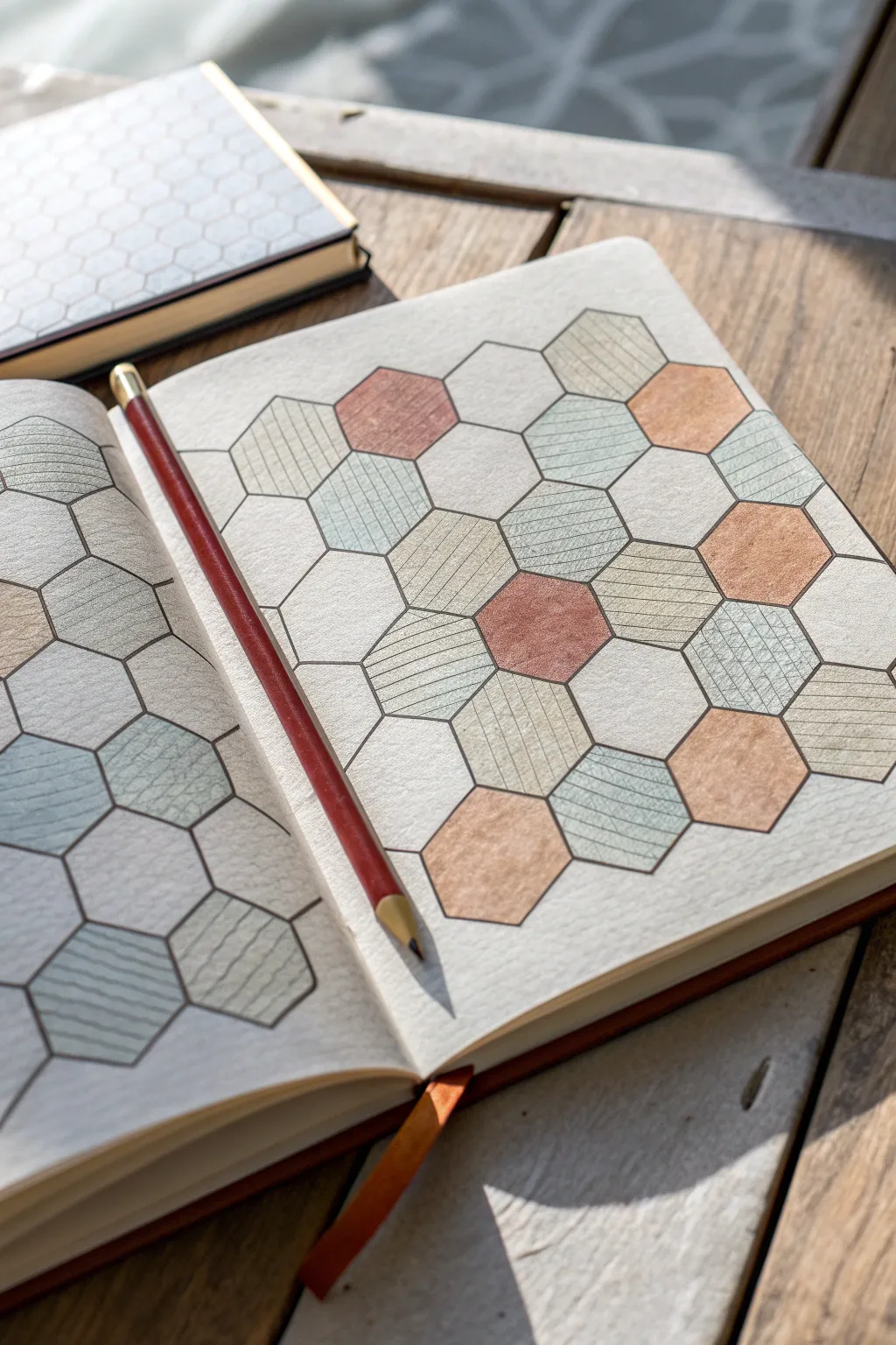 Warm and cool hexagon honeycomb shading for a calming minimalist tessellation study