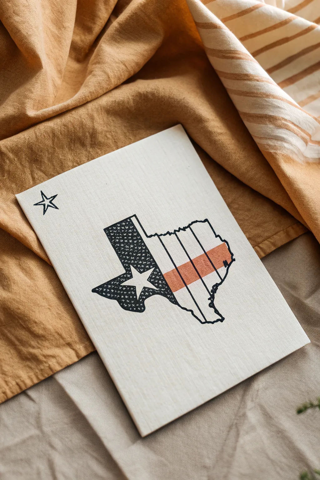 Texas outline with a bold flag pattern fill, minimalist lines and a soft accent area to paint in