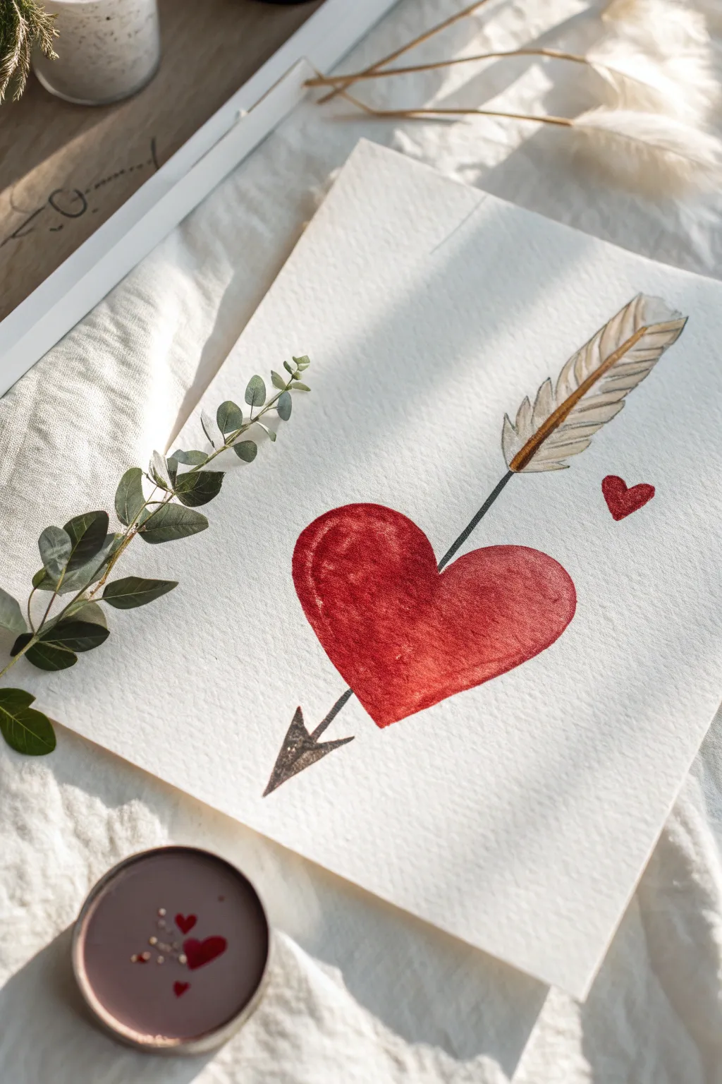 Minimal Cupid arrow through a bold heart, a chic Scandinavian Valentine drawing idea