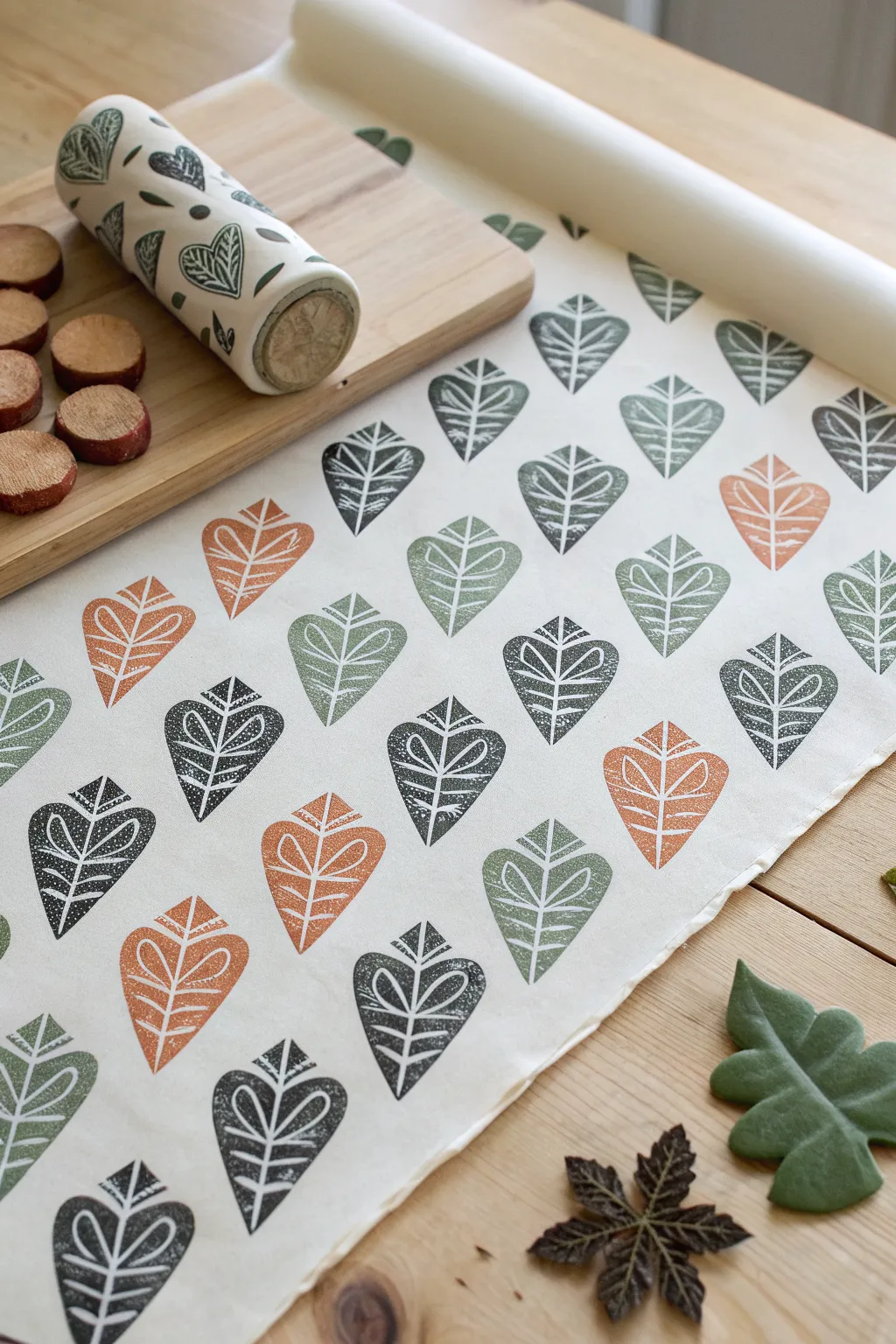 Potato block prints in calm, modern colors for an easy repeat pattern with handmade charm