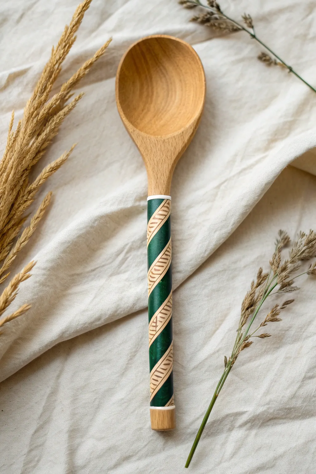 Crisp taped stripes turn a simple wooden spoon into modern, boho color-blocked art.