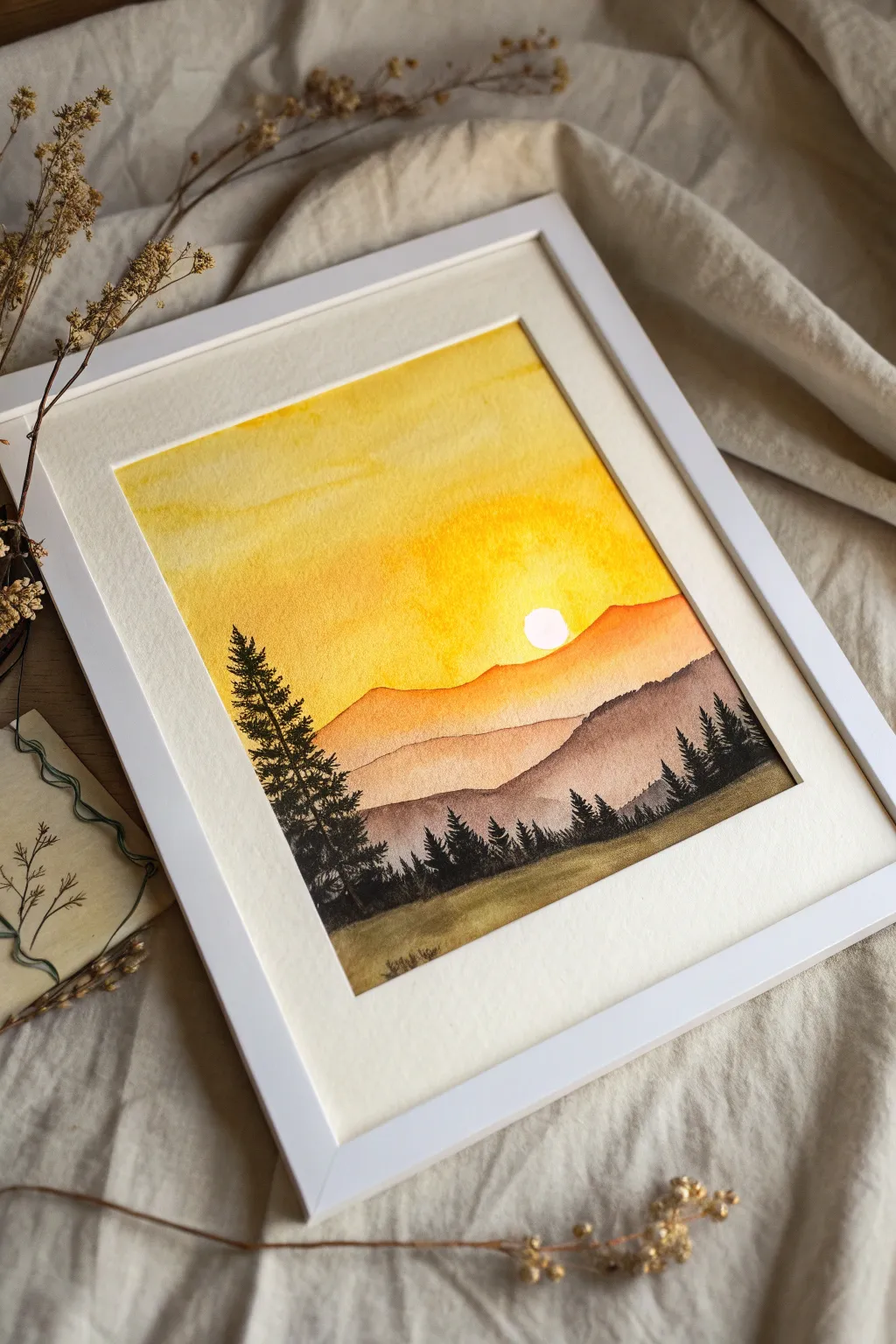 Golden yellow sunset wash with crisp black silhouettes, a minimalist study in warm contrast