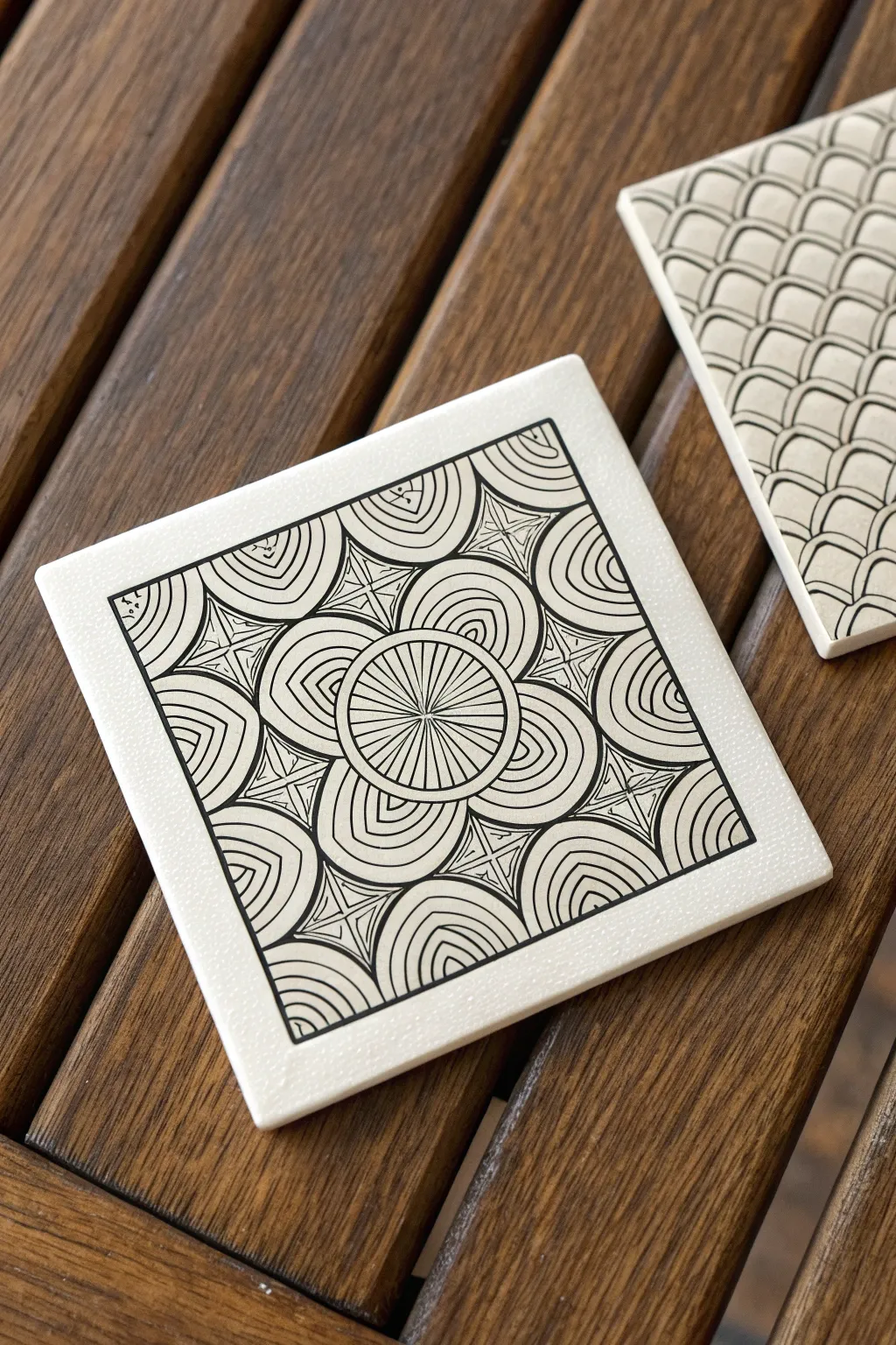 Try a monotangle: one repeating pattern fills the tile, shown at two calming scales.