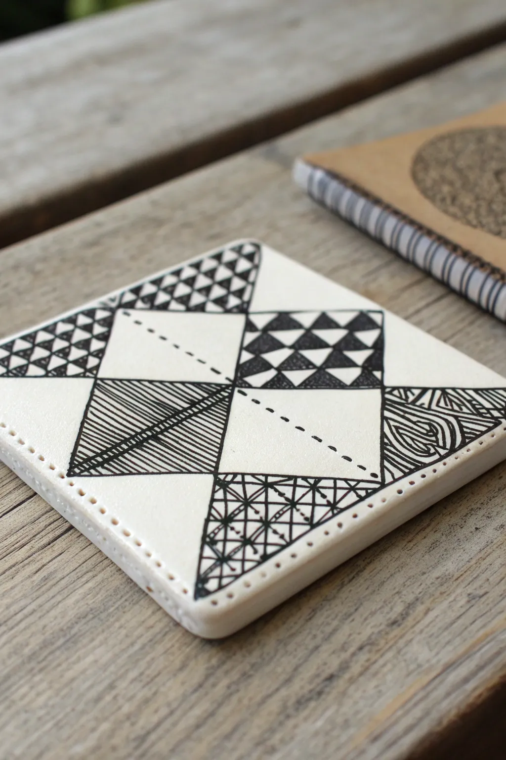 Bold checkerboard twists with broken squares for a crisp, calming black-and-white zentangle