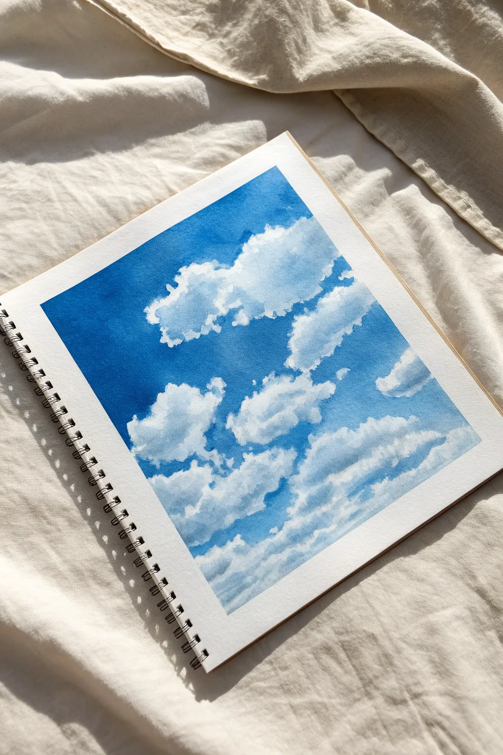 Lift-and-reveal fluffy clouds: an easy watercolor sky wash with soft highlights and shadows
