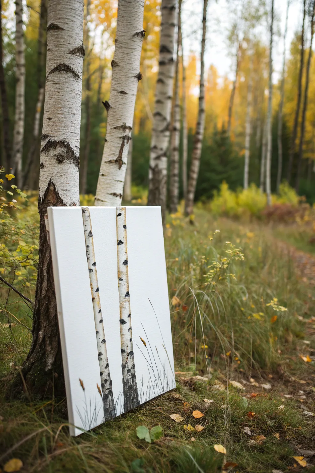 Beginner birch trees: quick vertical strokes and dotted foliage for an easy acrylic forest.