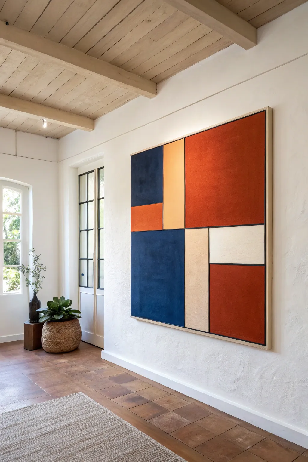 Bold color-block rectangles with hand-painted edges for a modern, striking abstract wall look.