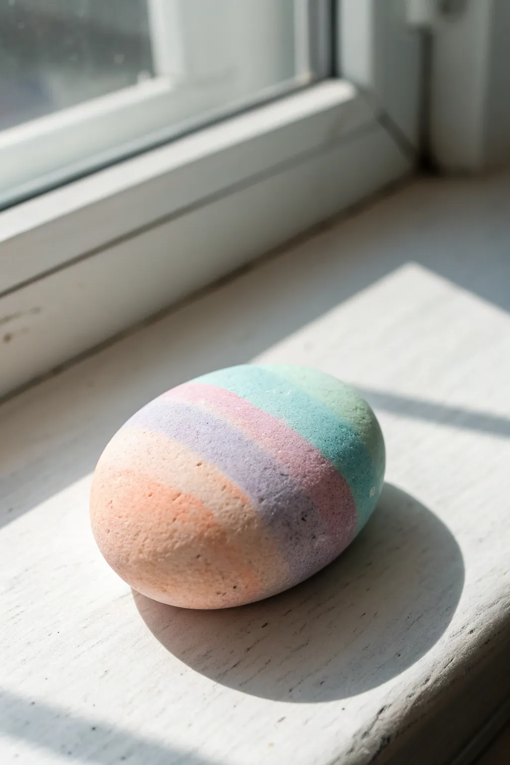Pastel rainbow ombre rock with clean Scandinavian minimal styling and soft, high-contrast light