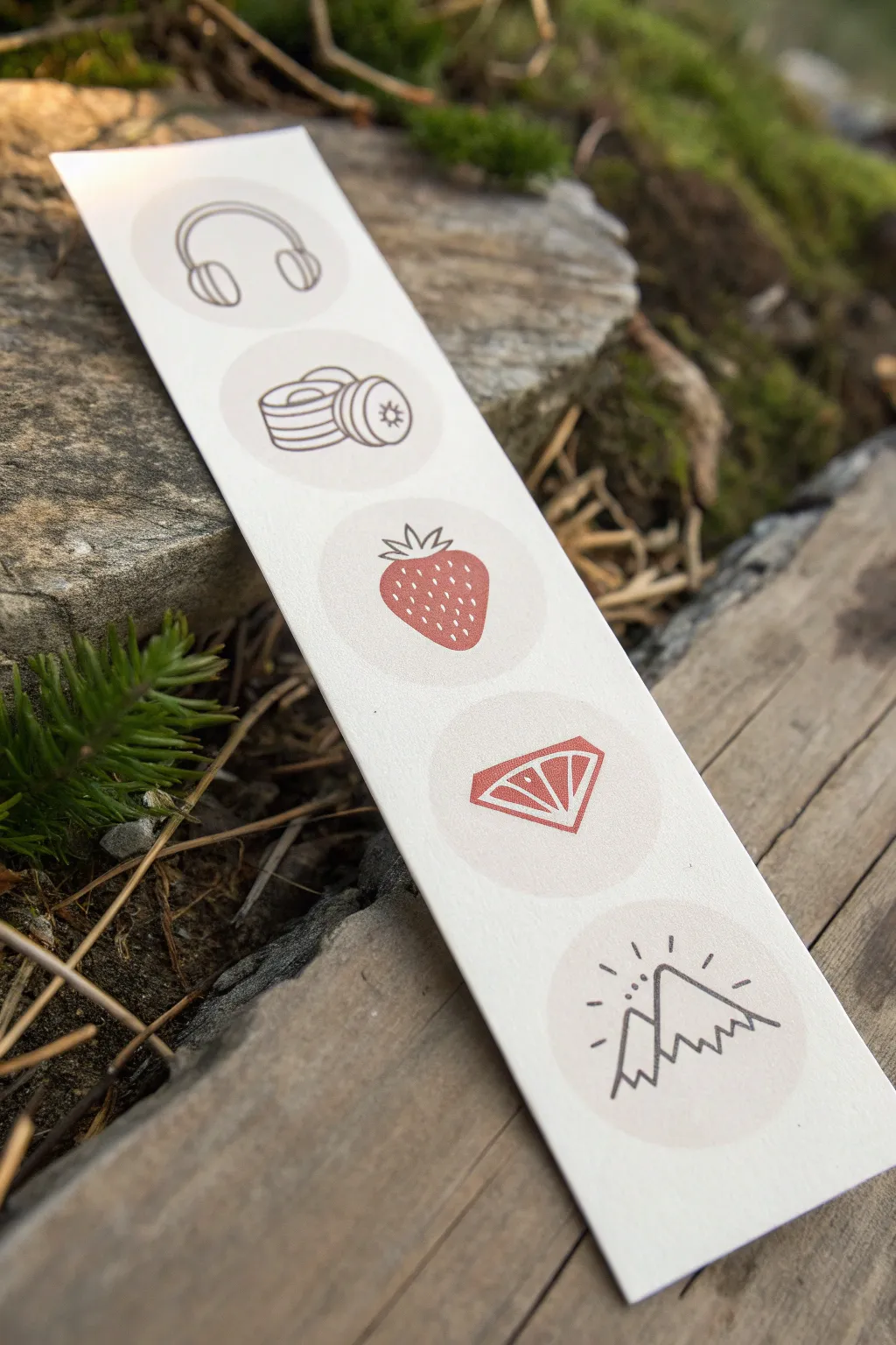 Favorite things icon row drawing: food, color, song, and place in bold minimalist boho style