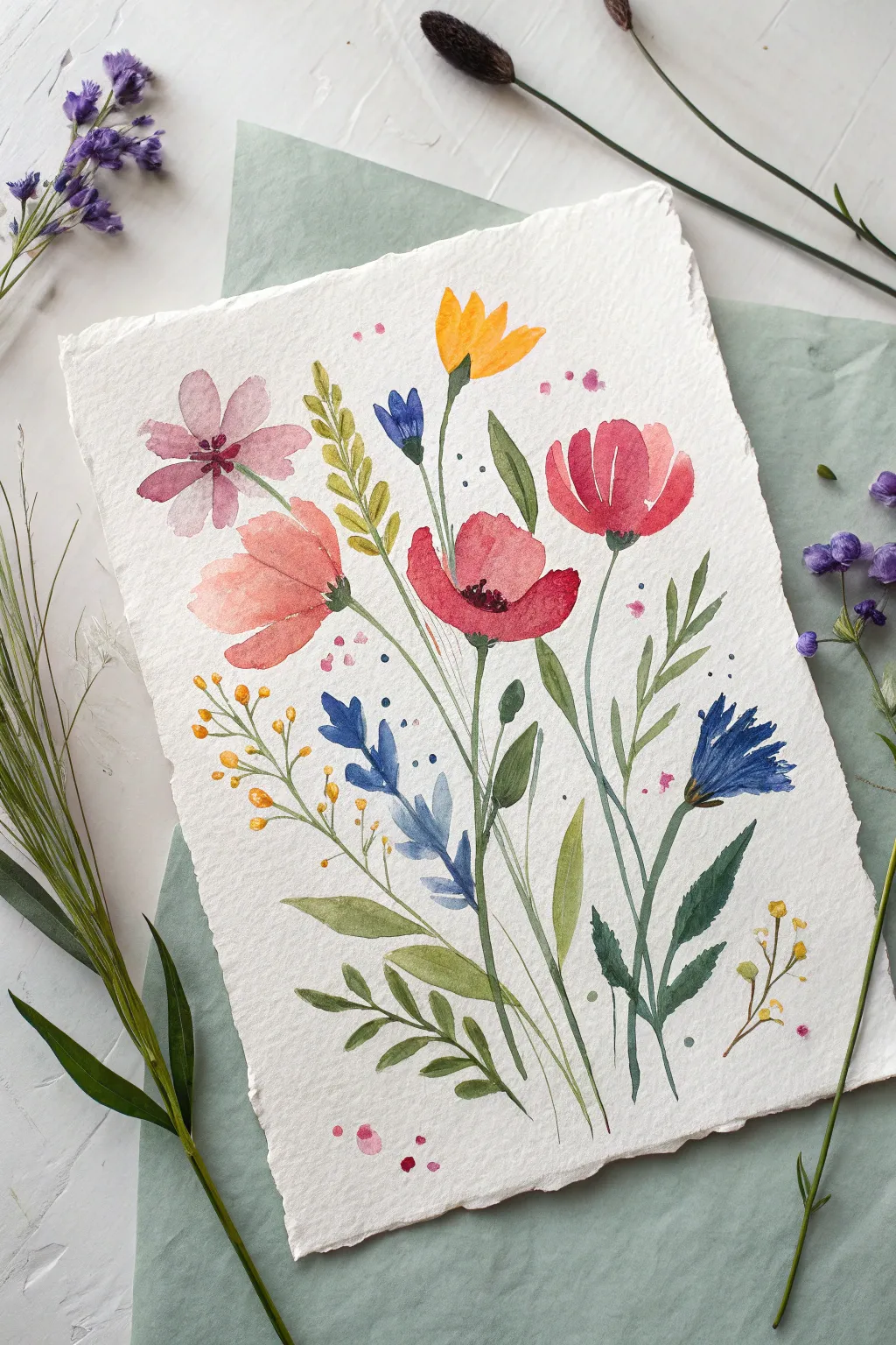 Loose wildflowers with bold brush petals and playful splatters, perfect for beginner painters