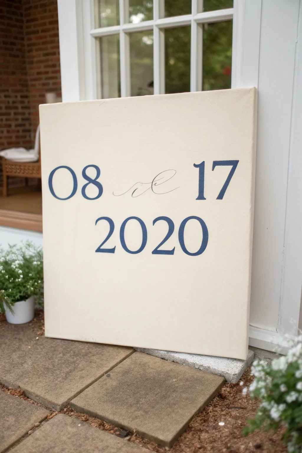 Minimalist wedding date canvas with bold hand-painted numbers and soft boho accents