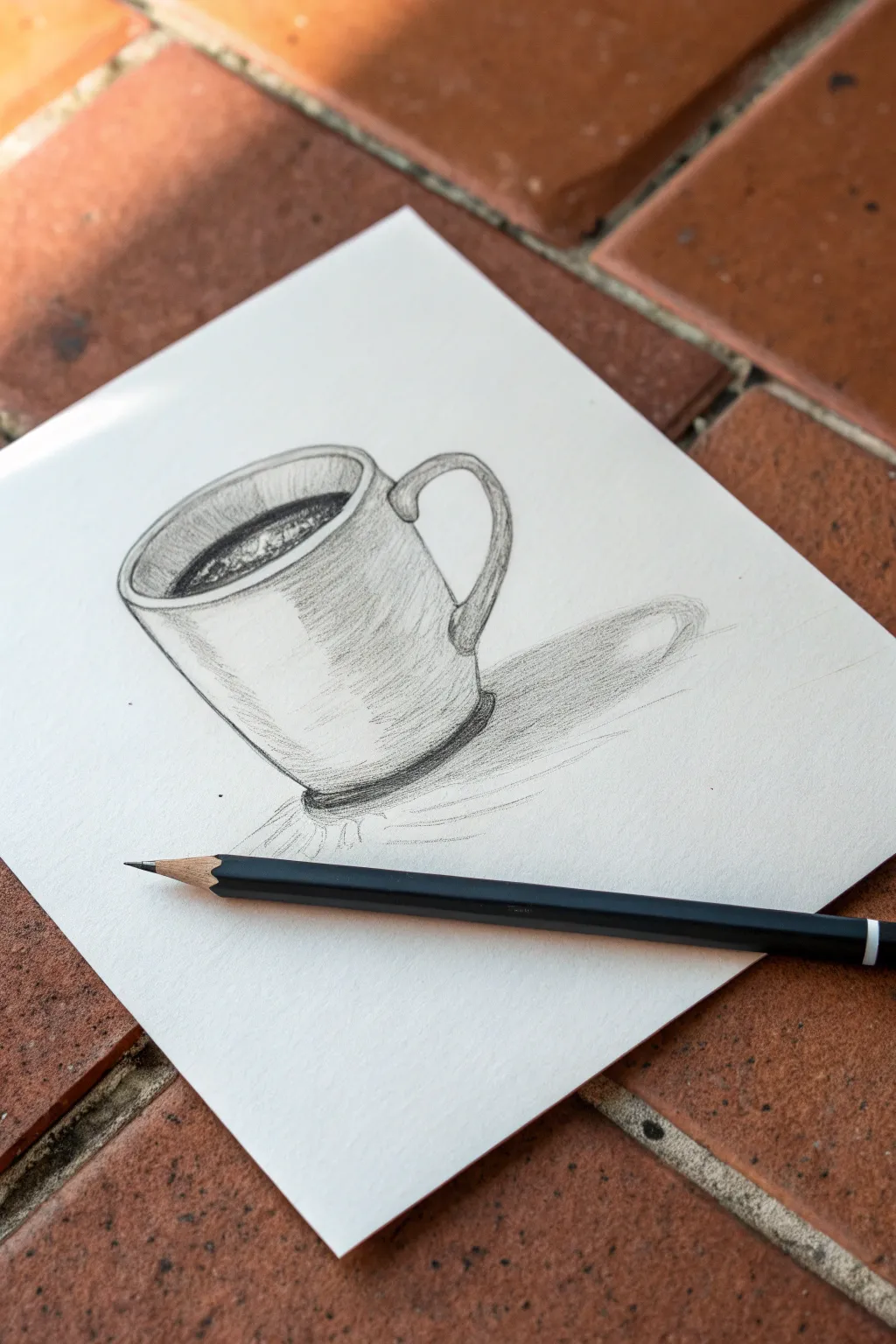 Beginner pencil mug study with clean ellipses, soft inner shading, and a simple handle shadow