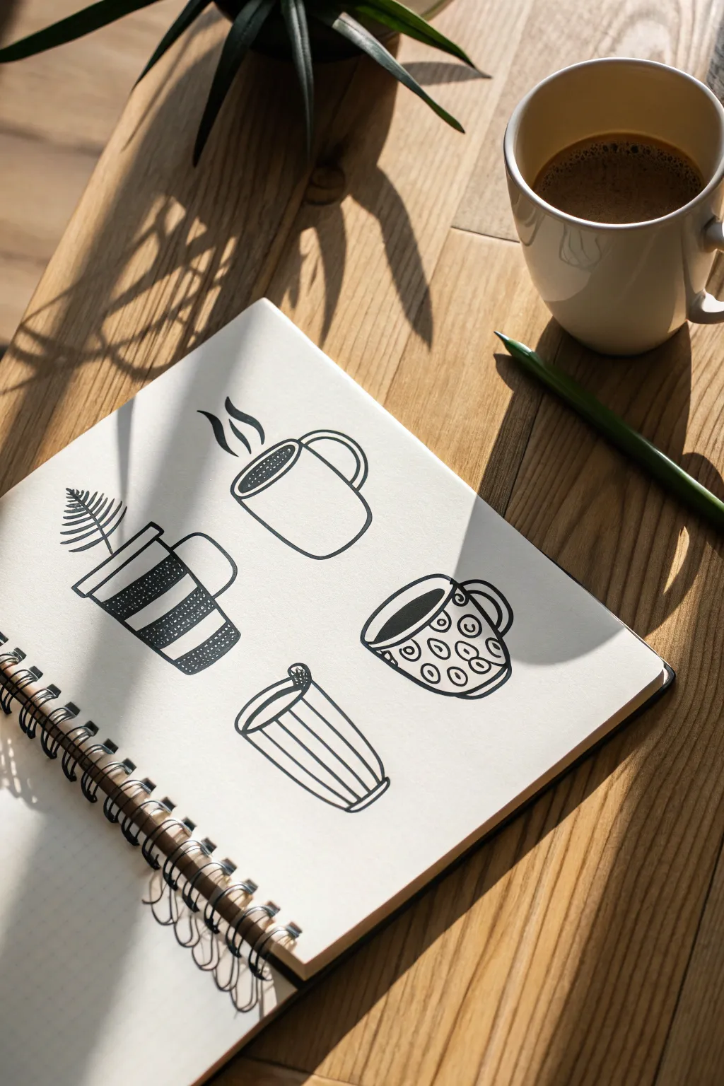 Clean coffee mug sketch ideas: bold outlines, simple shapes, and a touch of cozy steam