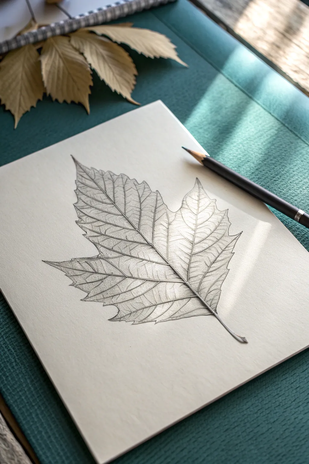 Practice pencil pressure with one leaf study, shading veins for simple, soothing depth.