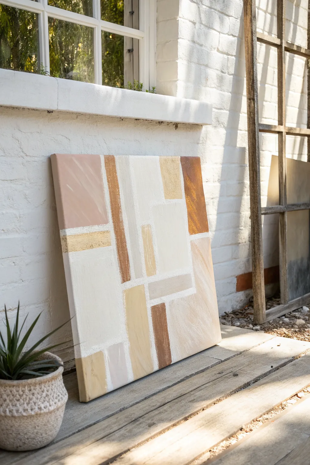 Soft beige blocks with fearless black lines for a modern, calm statement in your space