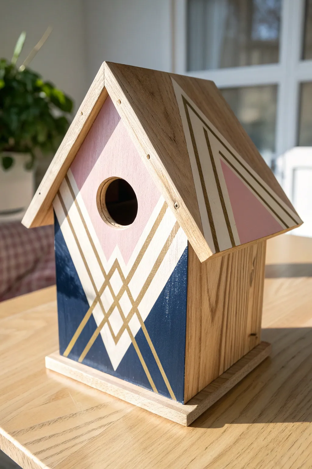 Elevate your garden with this chic geometric birdhouse. Bold symmetry meets Scandi style.