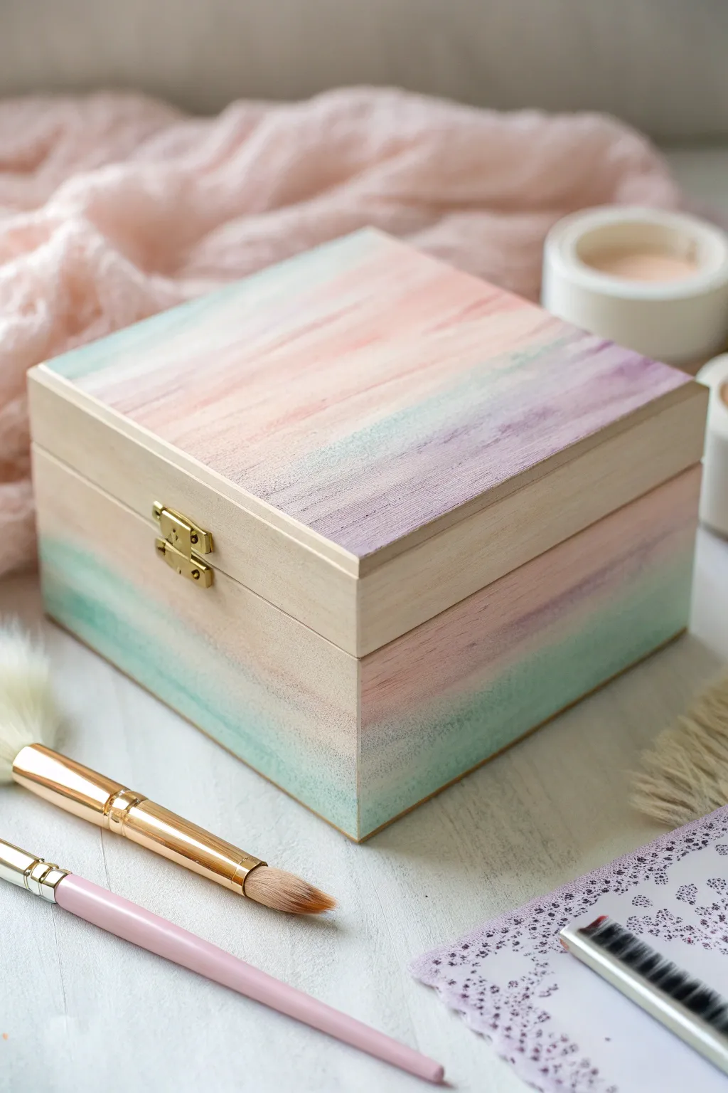 Dreamy pastel wash box paint idea with soft blended hues and clean minimalist contrast