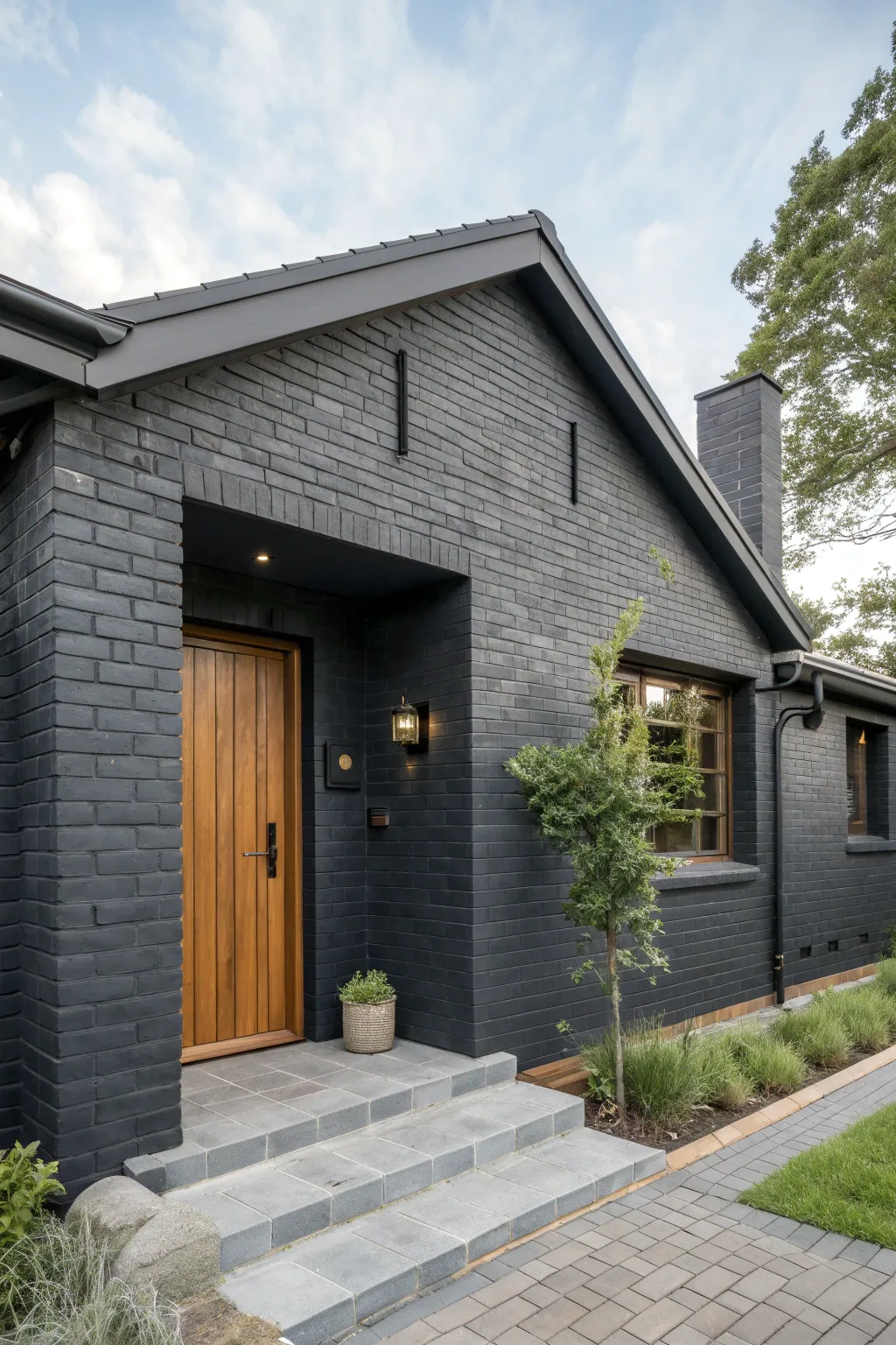 Transform your home exterior with this bold and dramatic charcoal painted brick inspiration.