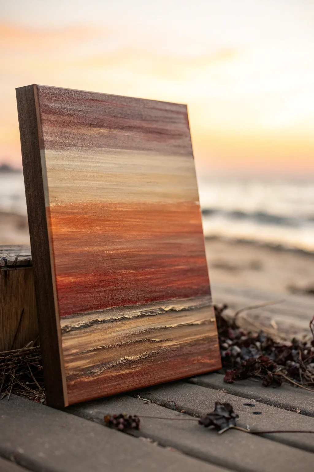 Cozy brown sunset bands in burnt sienna and cocoa, a calming minimalist canvas idea