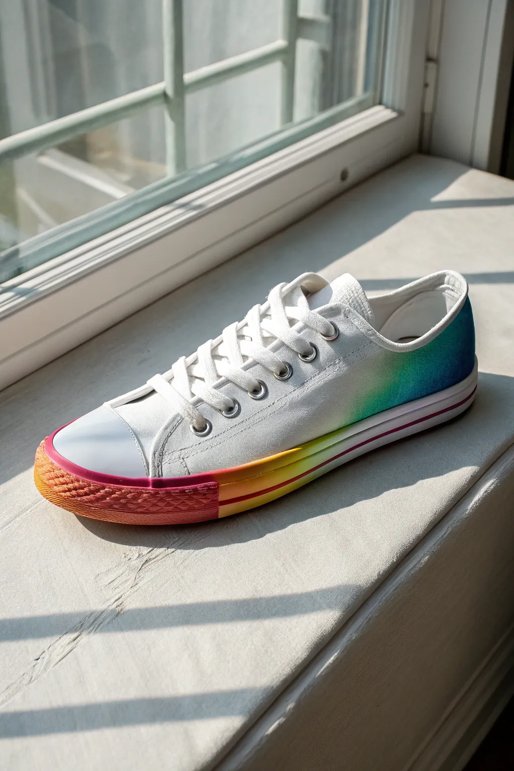 Rainbow ombre canvas sneaker fade from heel to toe for a bold, minimalist DIY look